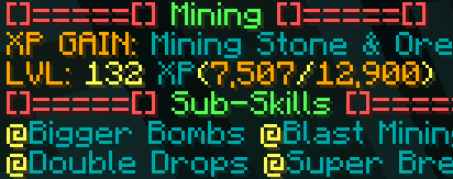 The stat card of a player in mining.